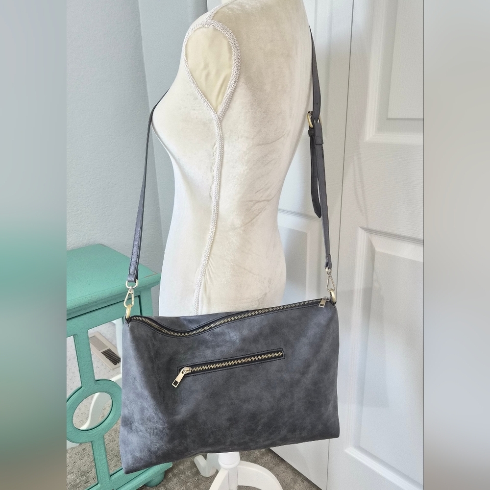 SPRING SALE | JOY Susan Distressed Charcoal Crossbody Bag Gold Hardware